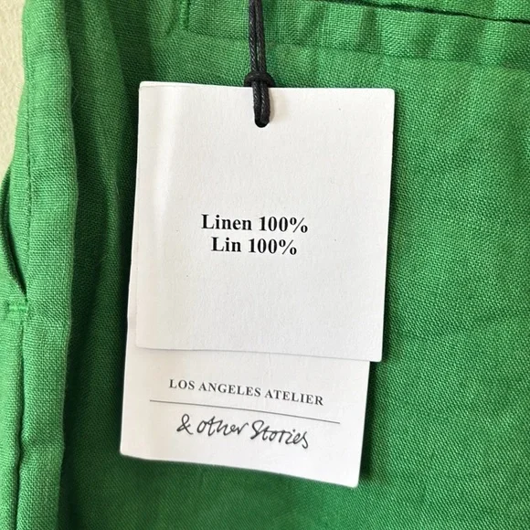 & Other Stories Relaxed Linen Shorts Green Size 0 NWT - Picture 7 of 9